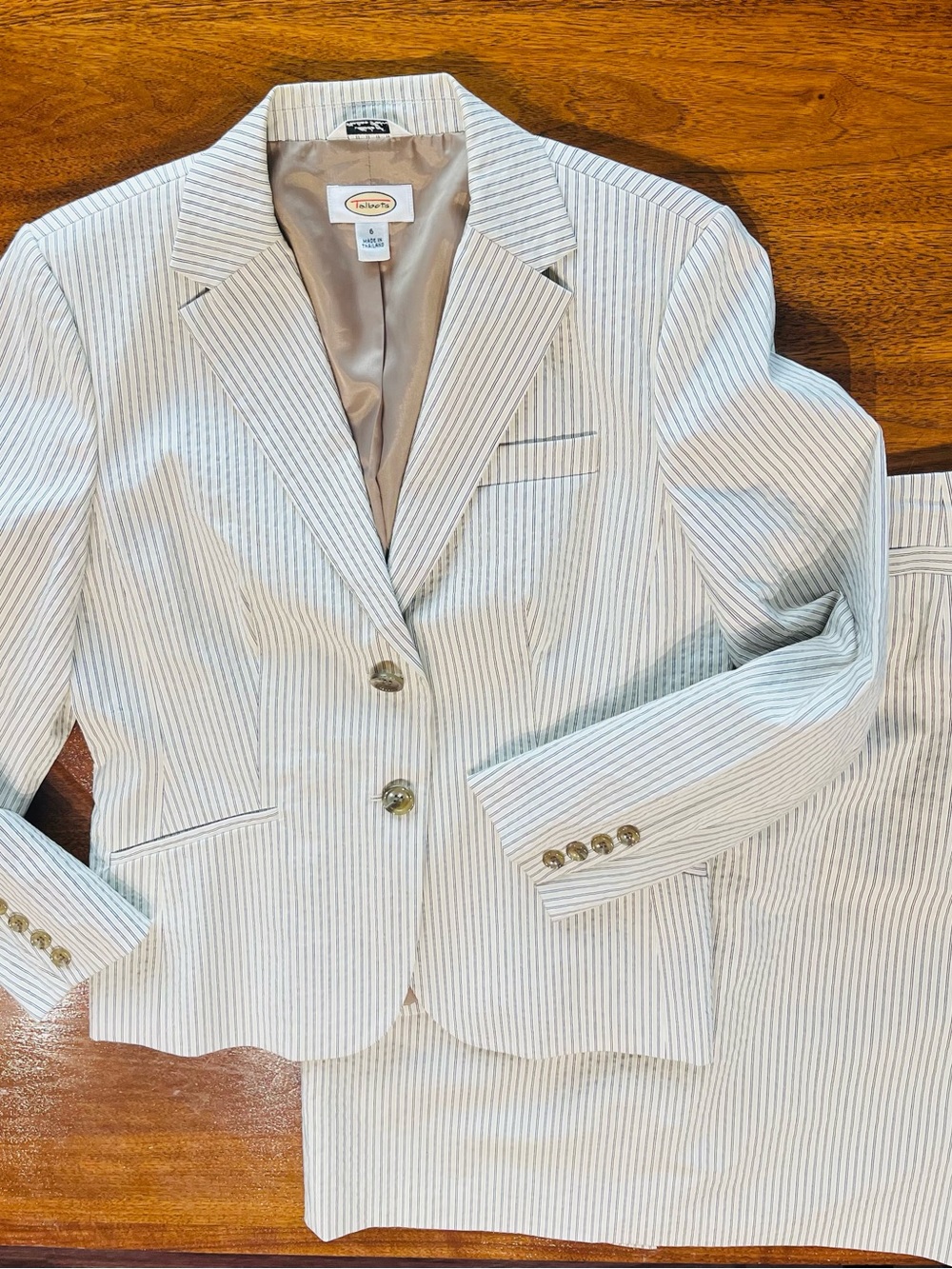 Talbots Ivory Pinstripe Blazer & Skirt Suit